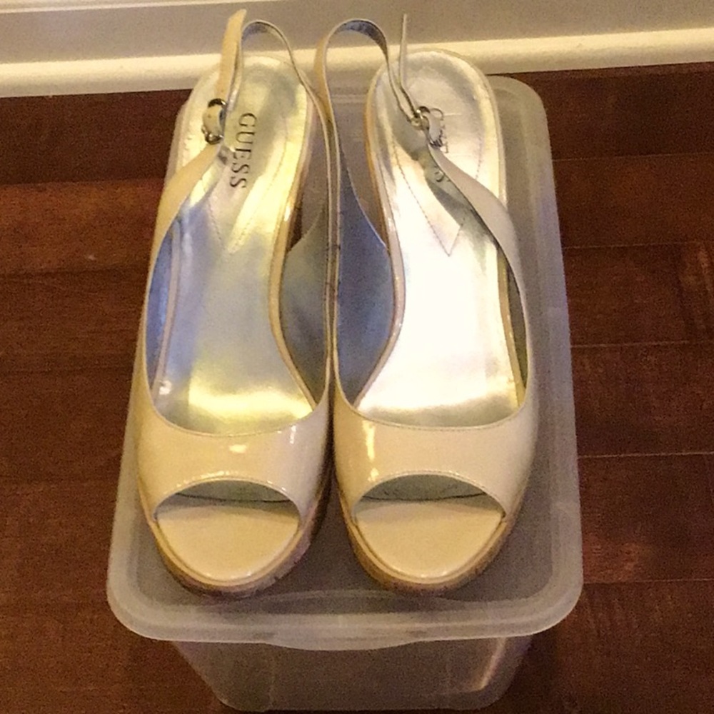 Beige Patten Leather Wedge Sandal